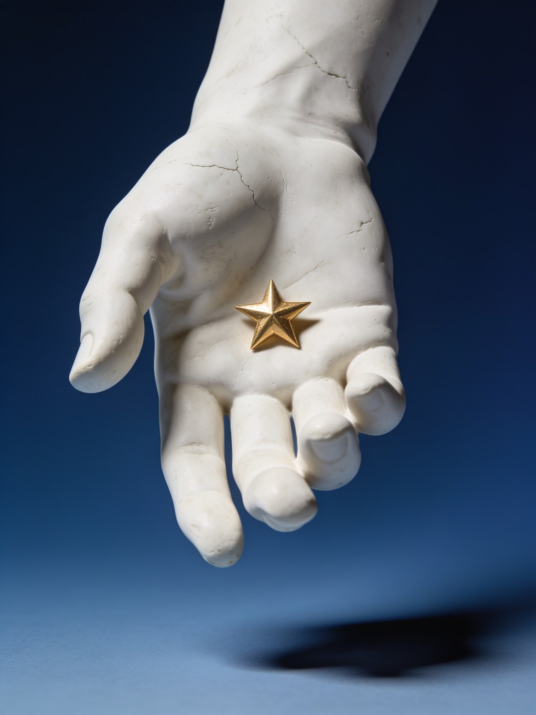 Online reviews and reputation management: plaster hand offering a gold star